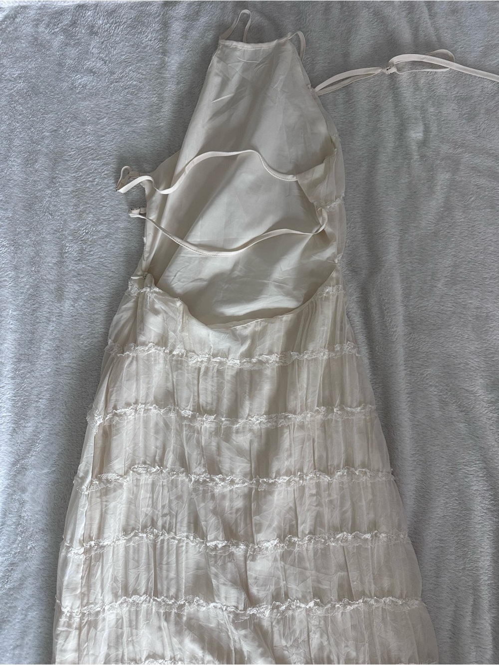 Peppermayo Ivory Tiered Lace Halter Maxi Dress